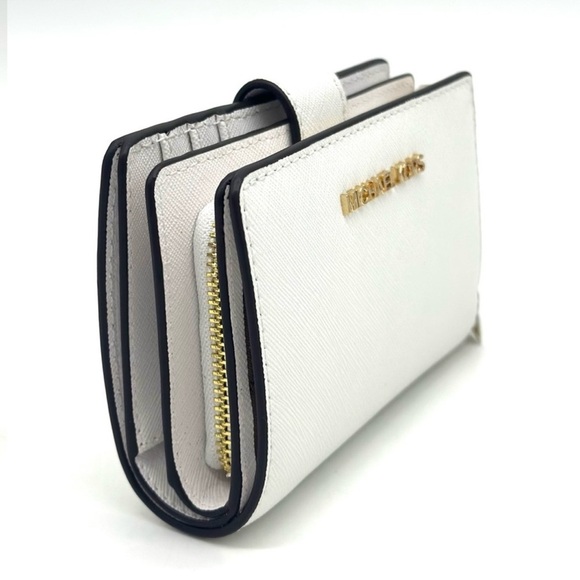 Michael Kors Bifold Zip Chain Wallet Optic White - Picture 5 of 9